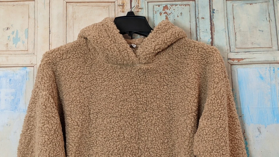 Sudadera con capucha pulóver con bolsillo frontal de lana manga larga tostada talla grande exuberante para mujer Foto 4 de 4