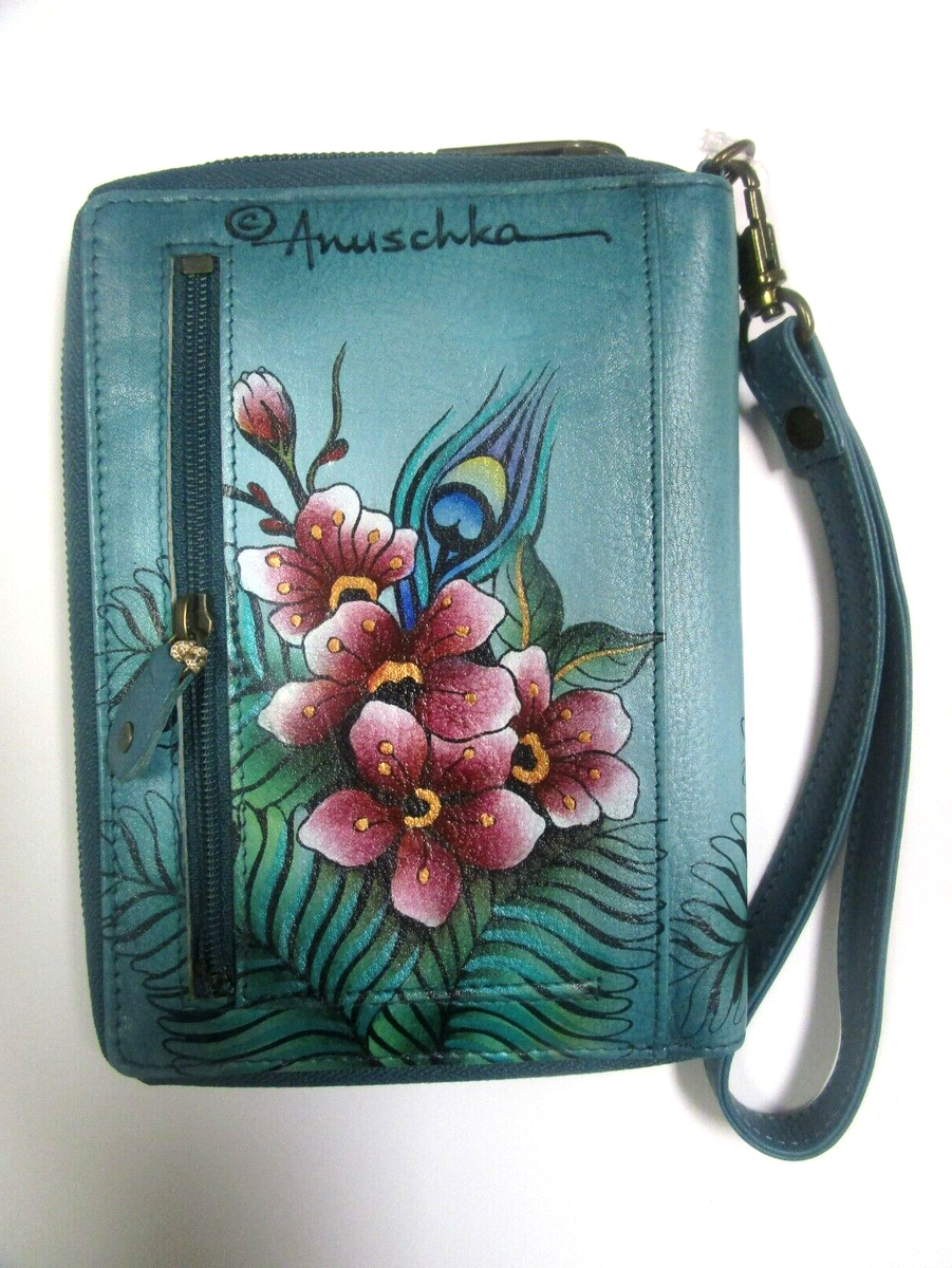 Anuschka Women's Hand-Painted Leather Satchel - Floral Art Double Zip Organizer Bag