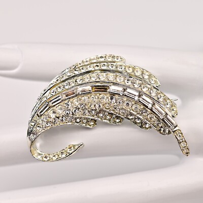 PELL Antique Original Vintage Rhodium Plated Rhinestone Art Deco Estate Brooch