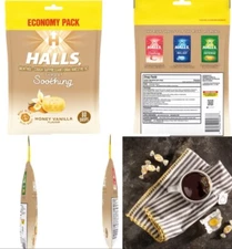 Halls HONEY VANILLA Throat Soothing Lozenges Menthol Cough Suppressant 80 Drops