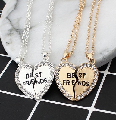 Halskette Freundschaftskette Kette Schmuck 2tlg ''BEST FRIENDS'' Herz Strass NEU