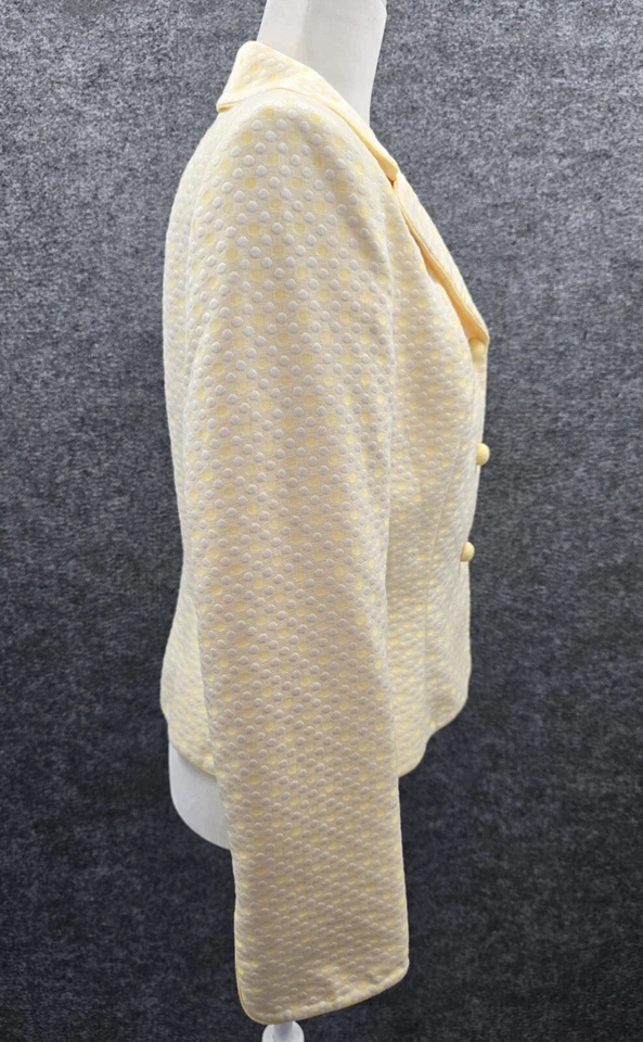 Blazer Nipon Boutique Mujer 8 Forrado Botones Amarillo Lunares Algodón Foto 2 de 4