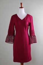 TALBOTS $158 Red Ponte Stretch V-Neck Lace Bell Sleeve Sheath Dress Size 4