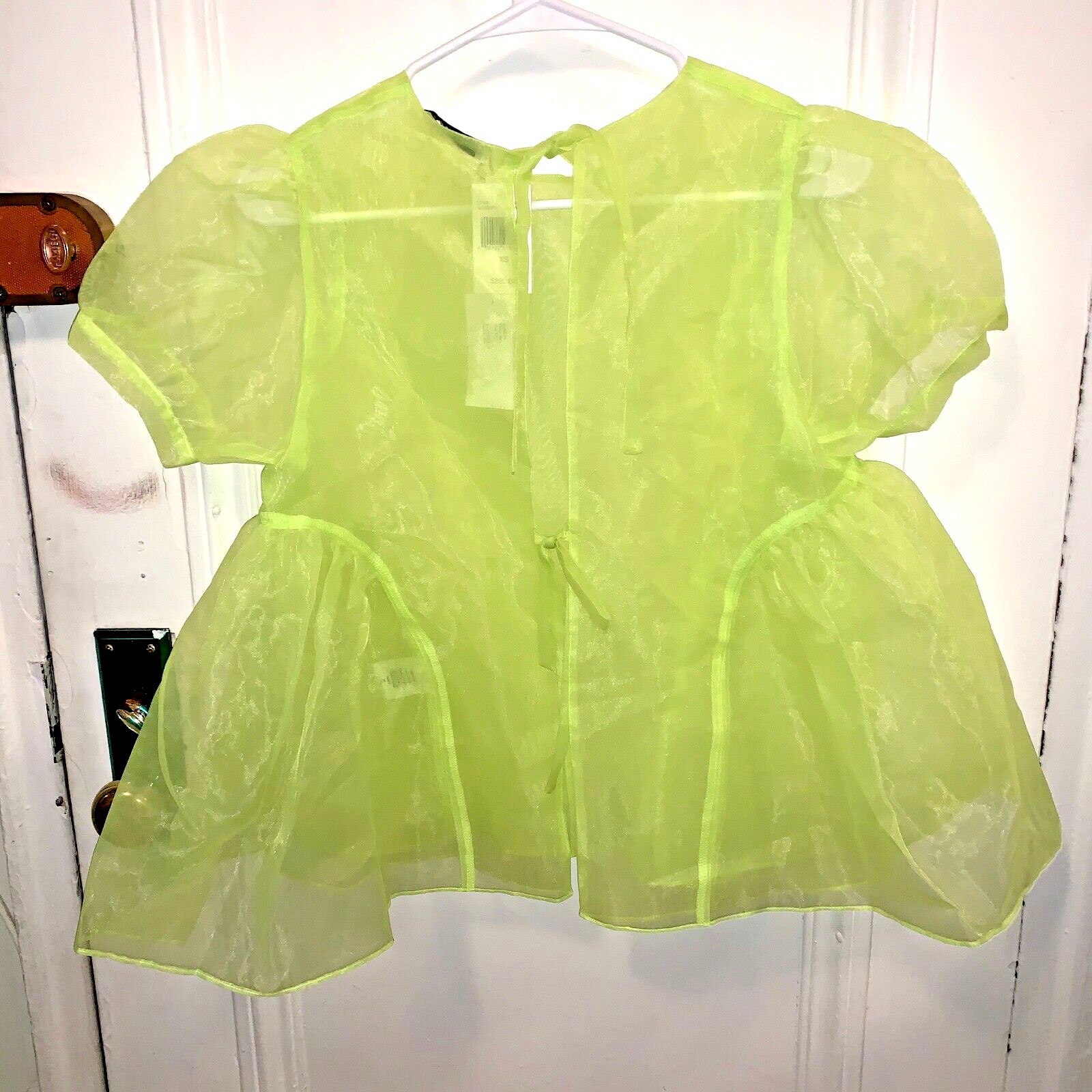 BNWT Sandy Liang Bobo Sheer Organza Top Neon Highlighter Fluorescent Yellow XS