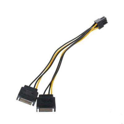 Dual 2 SATA 15 Pin Male to PCI-e Express Card 6 Pin Female Graphics Video Card P
