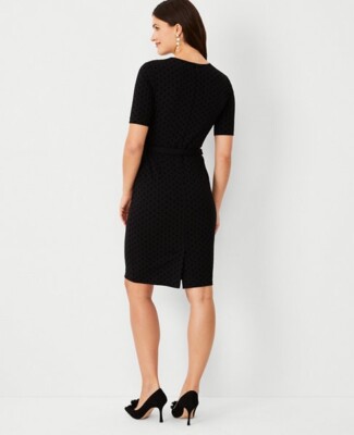 NWT $149 Ann Taylor Velvet Dot Sheath Dress Black Sz 4