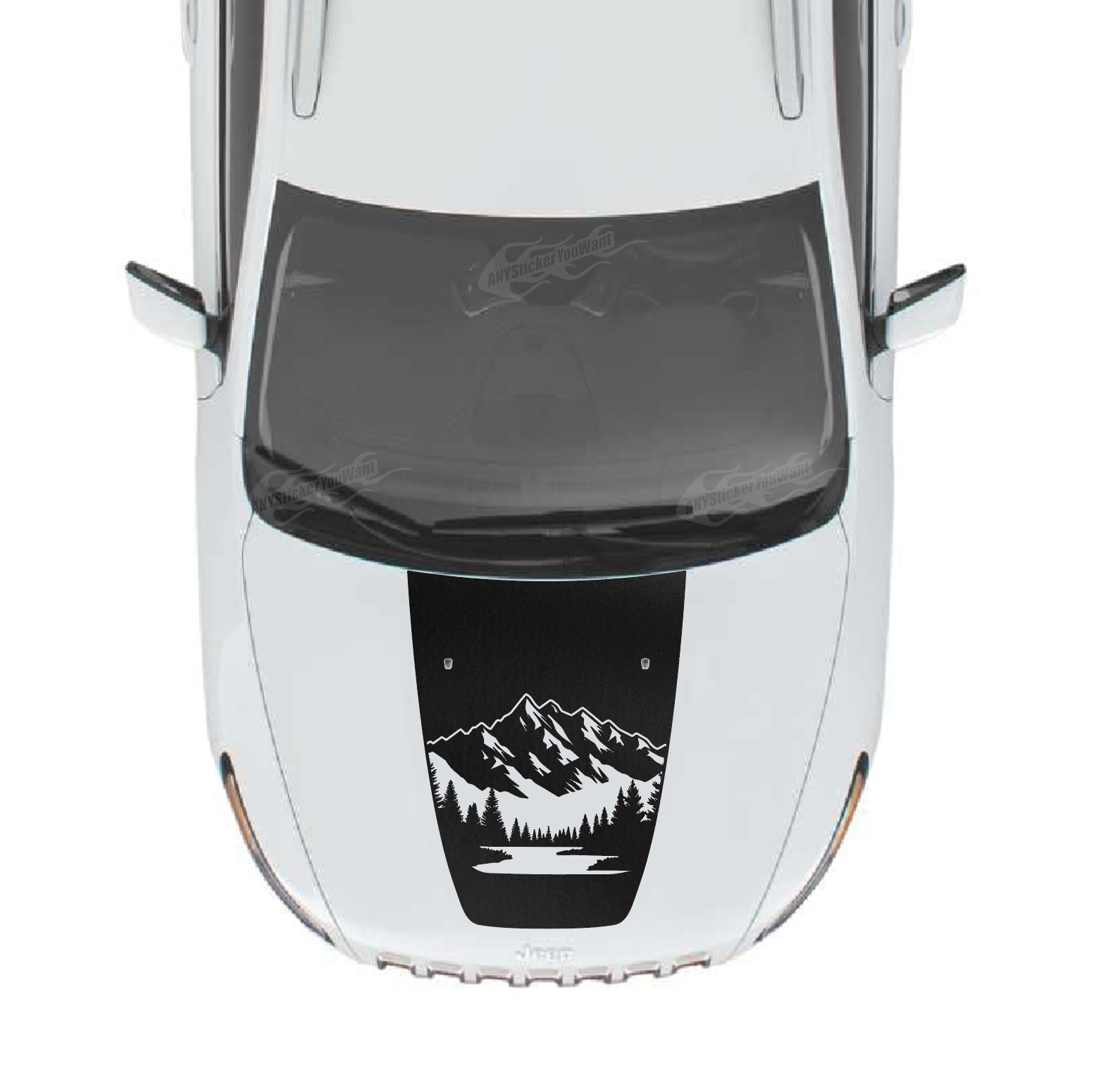 Mountains & Trees Blackout Hood Vinyl Decal Fits Jeep Cherokee 2018-2024