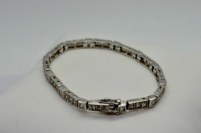 STERLING SILVER FANCY STYLE CHAIN LINKED BRACELET CZ GEM 7.0