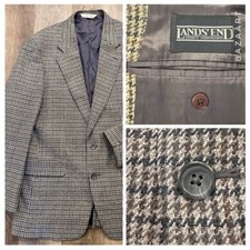 Lands End Vintage Tweed Houndstooth Blazer Wool Silk Blend Jacket Men's Sz 42L  
