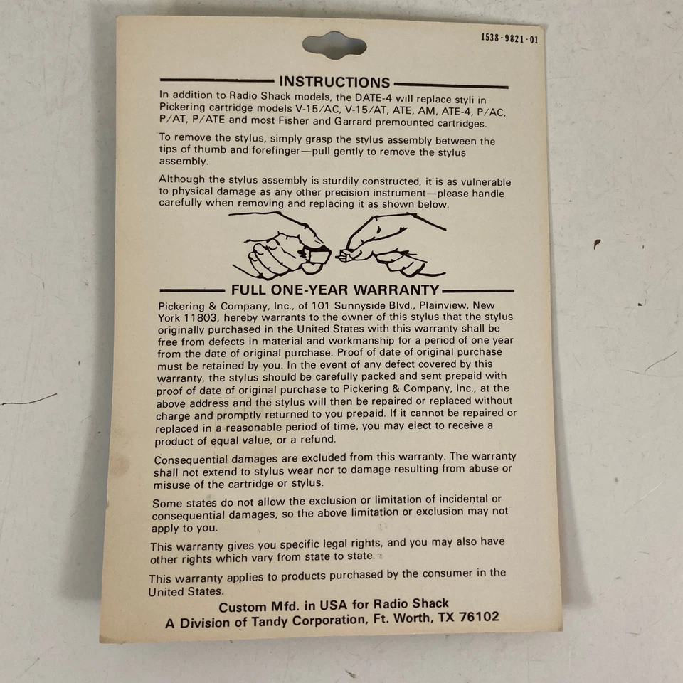 Realistic Replacement Stylus V-15 Series DATE-4 Sealed New Turntable Needle - Image 2 of 4