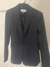 Calvin Klein Women Single Button Blazer Dark Gray Jacket SZ 2
