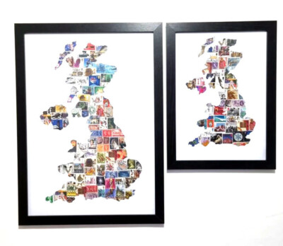 Great Britain vintage postage stamp collage art frame