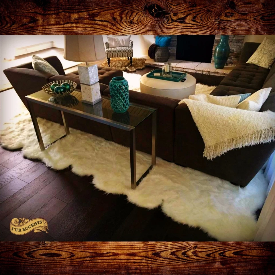 Alfombra de área con forma aleatoria, borde de campo, alfombra peluda blanca grande, hecha a mano en EE. UU. Foto 3 de 4