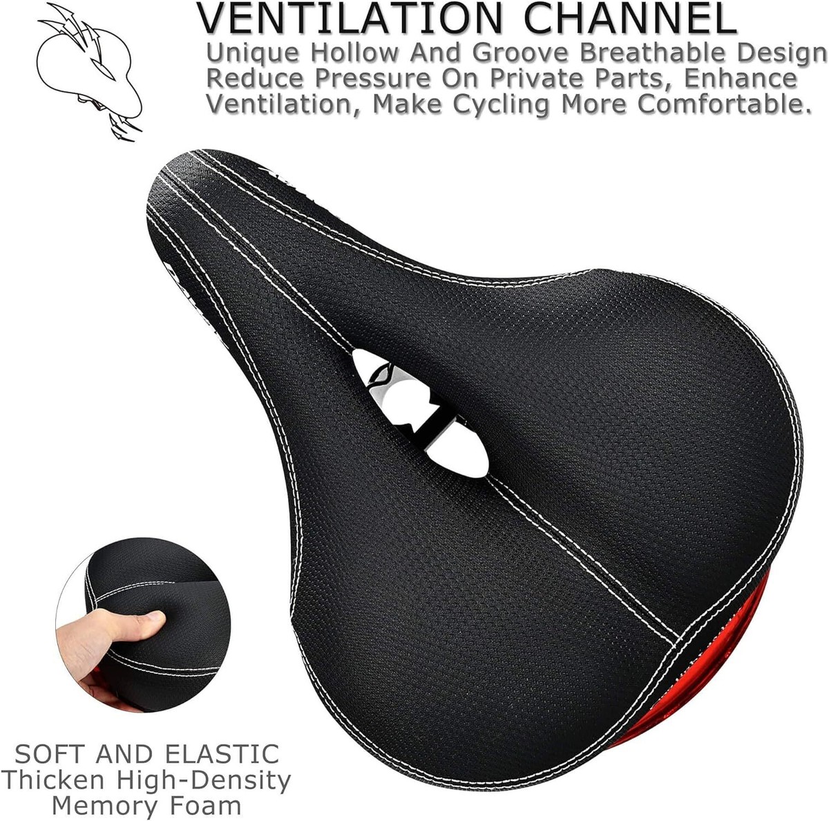 Oversized Wide Comfort Bike Saddle With Memory Foam - Universal Replacement For Men & Women
