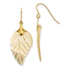 Madi K Kid's Earrings 14k Yellow Gold Mother of Pearl Leaf Dangle