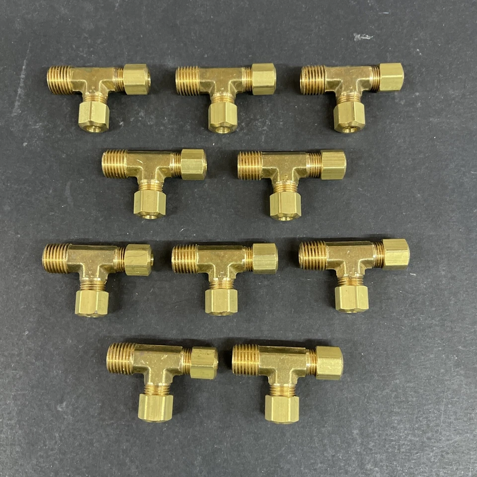 5 pcs - Brass Compression Male Run Tee, 1/4" Comp x 1/4” Comp x 1/4” Male Pipe - Image 2 of 3