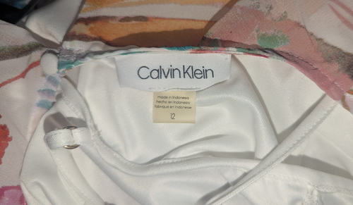 Calvin Klein Watercolor Floral Midi Dress colorful Hi Low Hem Ruffles Easter 12 - Picture 8 of 8