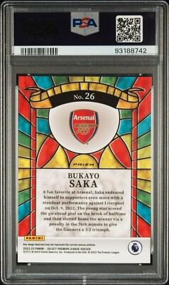 BUKAYO SAKA PSA 10 2022-23 PANINI SELECT PREMIER LEAGUE STAINED