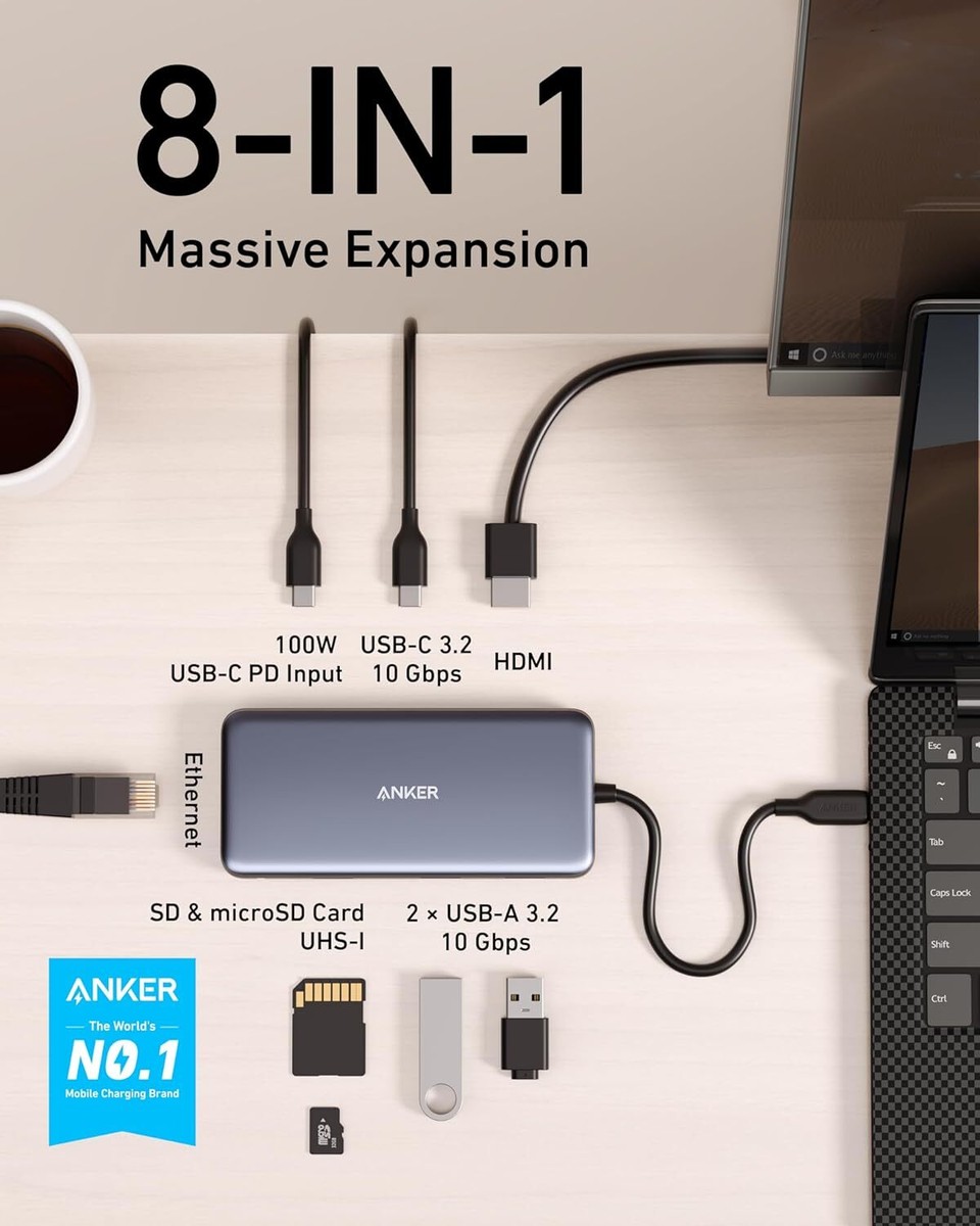 Anker PowerExpand 8-in-1 USB-C Hub Adapter 4K 60Hz HDMI Port