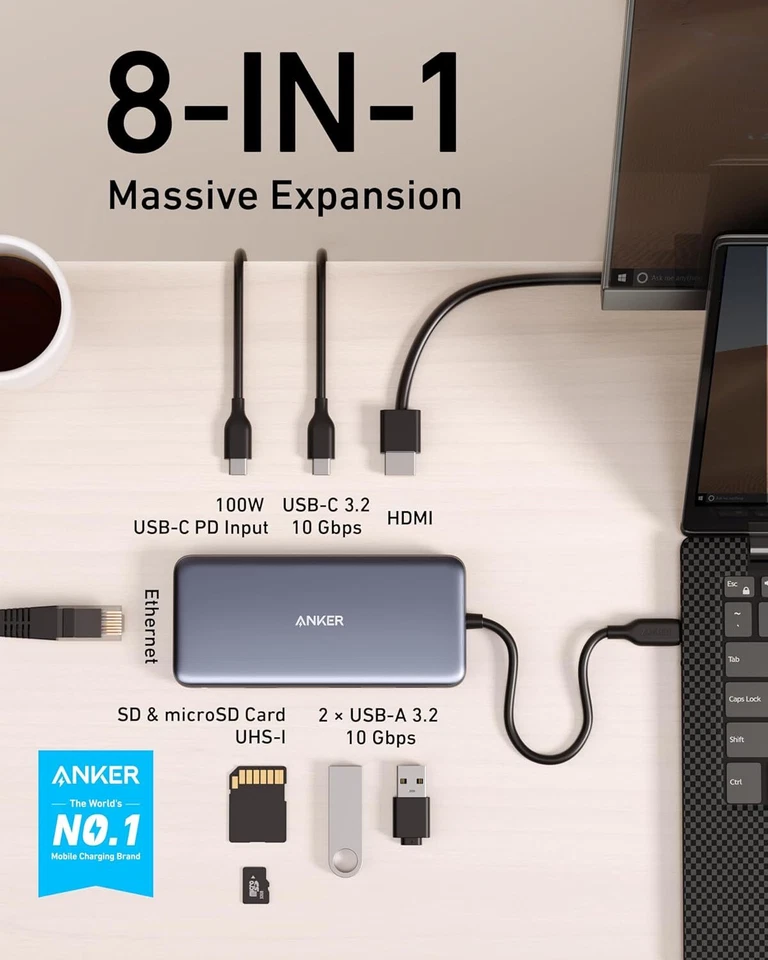 Anker PowerExpand 8-in-1 USB-C Hub Adapter 4K 60Hz HDMI Port 10Gbps Data 100W PD - Image 2 of 4