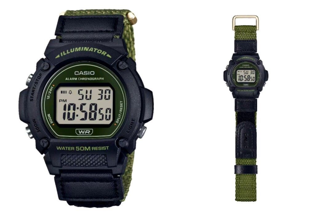 Casio W-219HB-3A Digital Green Hook & Loop Fastening Cloth Band