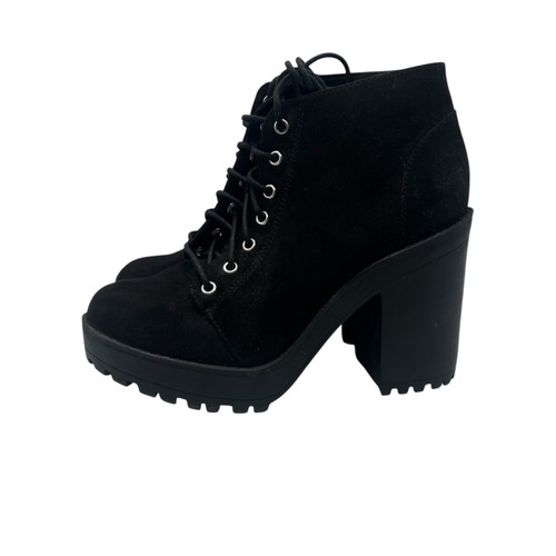 Grober Absatz Plateau Stiefelette Damen 8 schwarz Schnürung Combat Kunst-Wildleder H&M Div - Bild 4 von 14