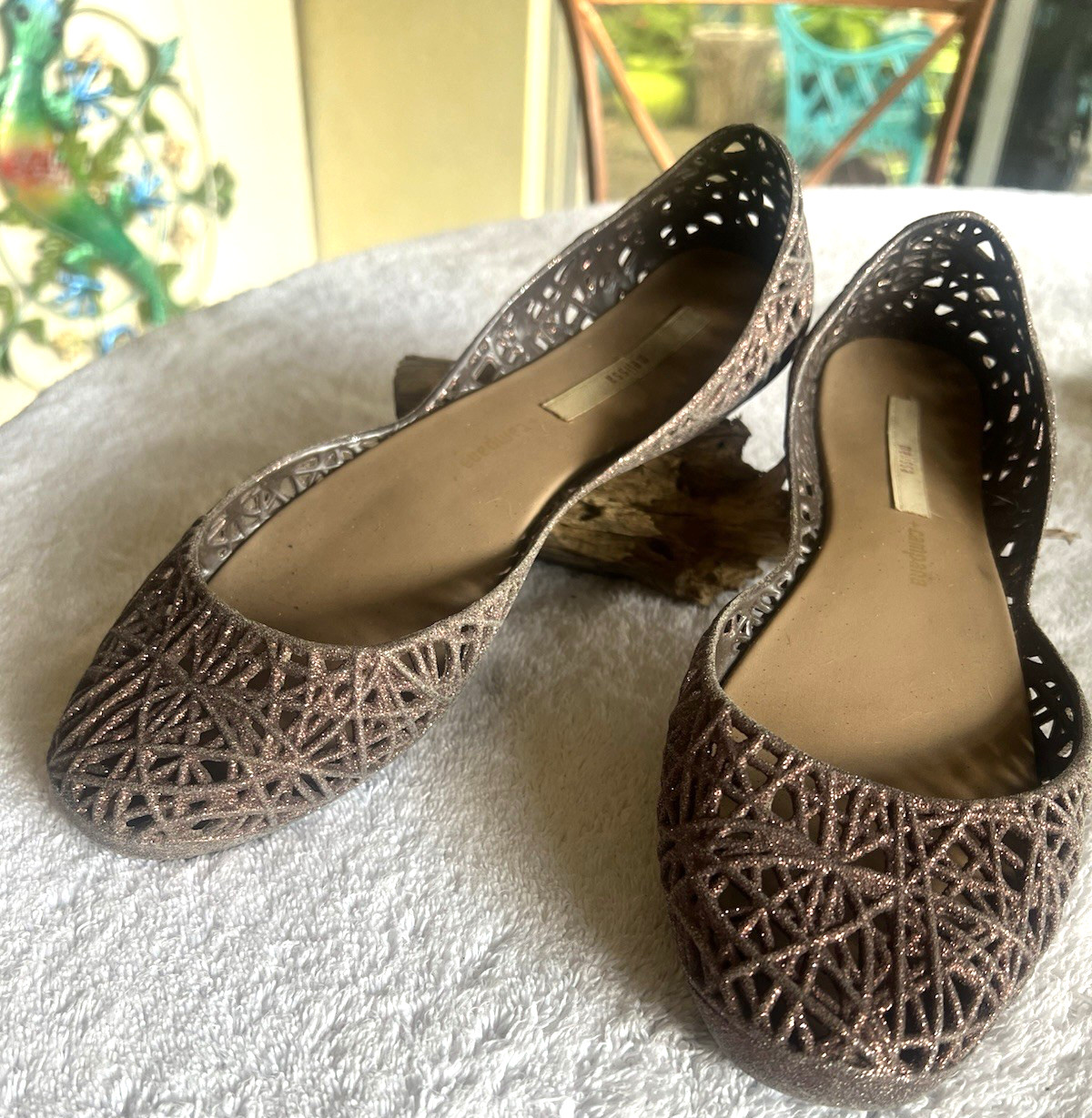 Melissa + Campana Woven Brown Glitter Flats Women Size 8.5 Ballet 'jellys'