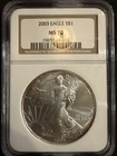 2003 AMERICAN SILVER EAGLE NGC MS70 CLASSIC BROWN LABEL  Rim Toning