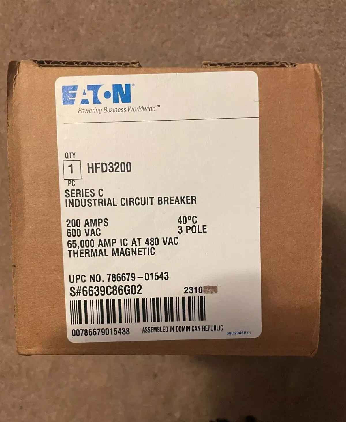 1PC New For Eaton HFD3200 3P 200A 600V 65kAIC Circuit Breaker Fast delivery