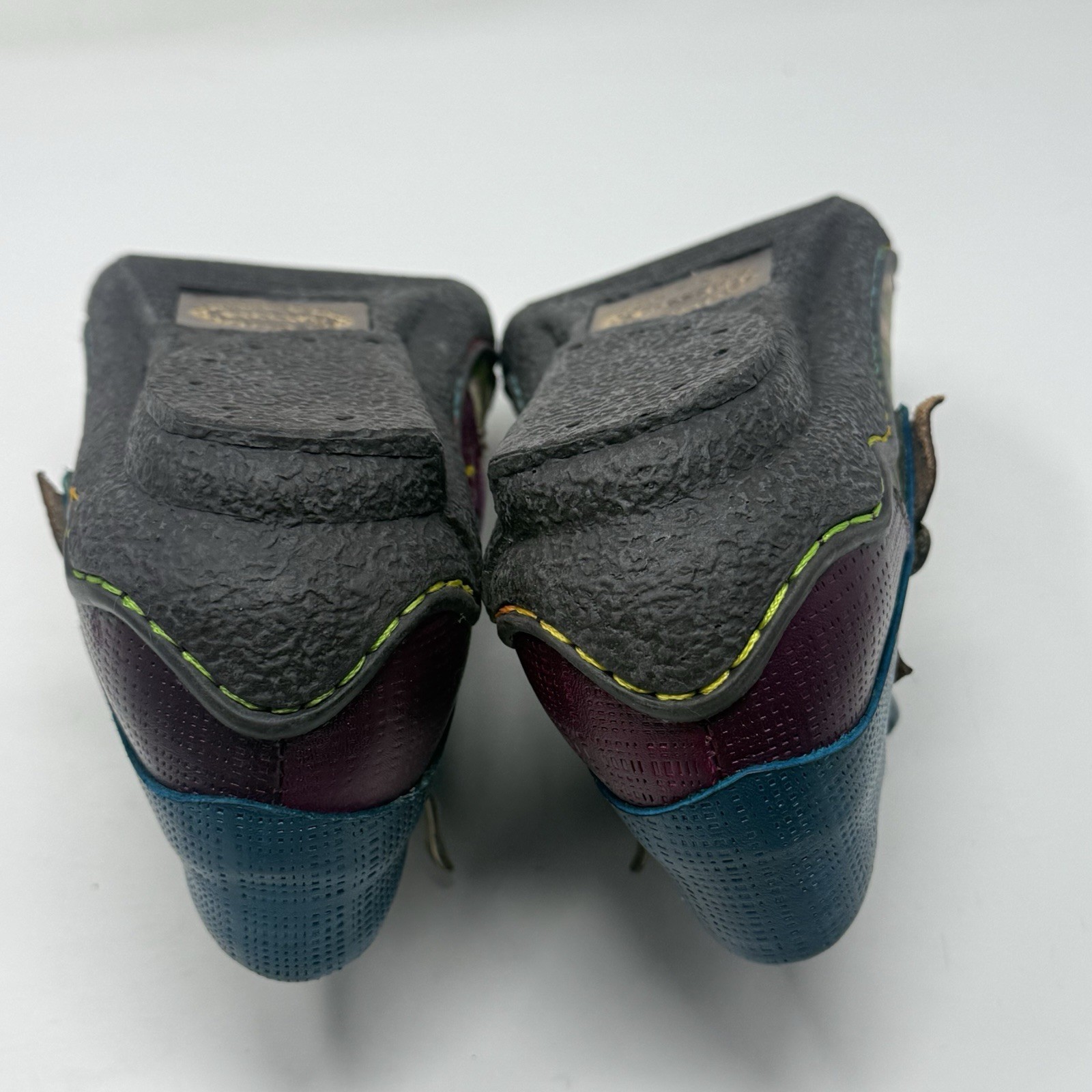 Socofy Vicconfy Shoes Womens 8 - 8.5 Purple Teal Leather  Floral Side Zip Boho