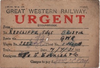 Great Western Railway Wagon Label STAMPED STOURBRIDGE