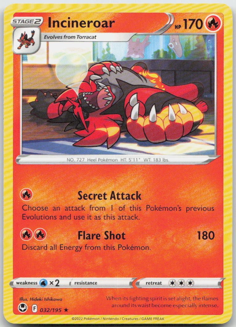 Incineroar 032/195 Rare Silver Tempest Pokemon TCG MP