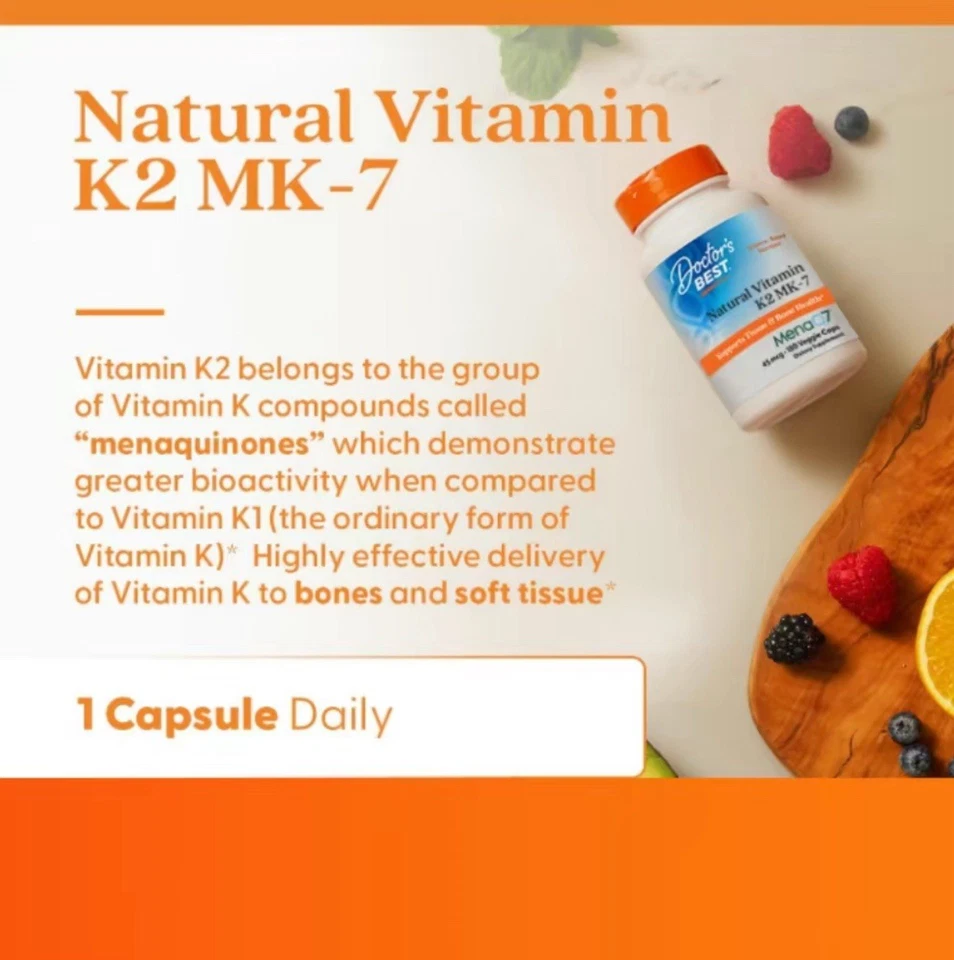 Doctor's Best Vitamina D3 + Cápsulas Blandas K2 * Suministro para 1 Año * Músculo de los Dientes Huesos Foto 2 de 4