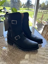 Harley Davidson Womens 7 Blk Leather Motorcycle Dbl Strap Vintage Boot Italy NWT