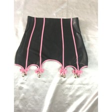 Women Latex Garter Belts Black with Pink Skirts Rubber Suspender Customize