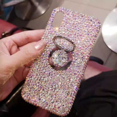 Bling AB Diamonds Ring Holder Gem Case for iPhone 17 16 15 14 13 12 11 X Pro Max
