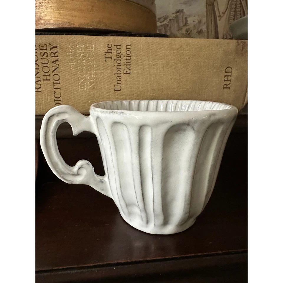 VIETRI Incanto Taza a Rayas Blanco Brillante Italia Taza de Café de Té Tallada a Mano Foto 4 de 4