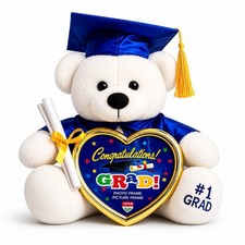 Graduation Teddy Bear 10" Plush w/ Cap Gown Diploma Heart Photo Frame Gift Grad