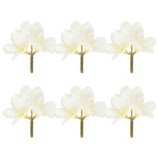 6-Pack Artificial Plumeria Flower Heads, 2.36" Fake Flowers,Yellow Heart White