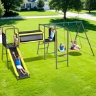 Heavy Duty Playground Set Metal Swing Sets with Slide, Climbing Ladder for Kids