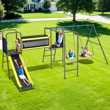 660lbs Playground Metal Swing Set Heavy Duty with Slide Outdoor Play for Kids