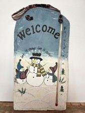 Winter Snowman Welcome Sign Decorative Wall Art Rustic Home Decor