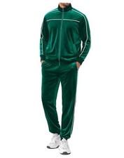 Mens Velour Tracksuits 2 Piece Set Outfits Zip Up Sweatsuits X-Large Evergreen