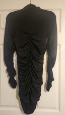 Black Ruched Dress Keyhole Stretch Bodycon Long Sleeve Medium