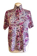 Leopard Shirt Women S White Purple Shoulder Pads Exotic Vintage 1990s Tiger King