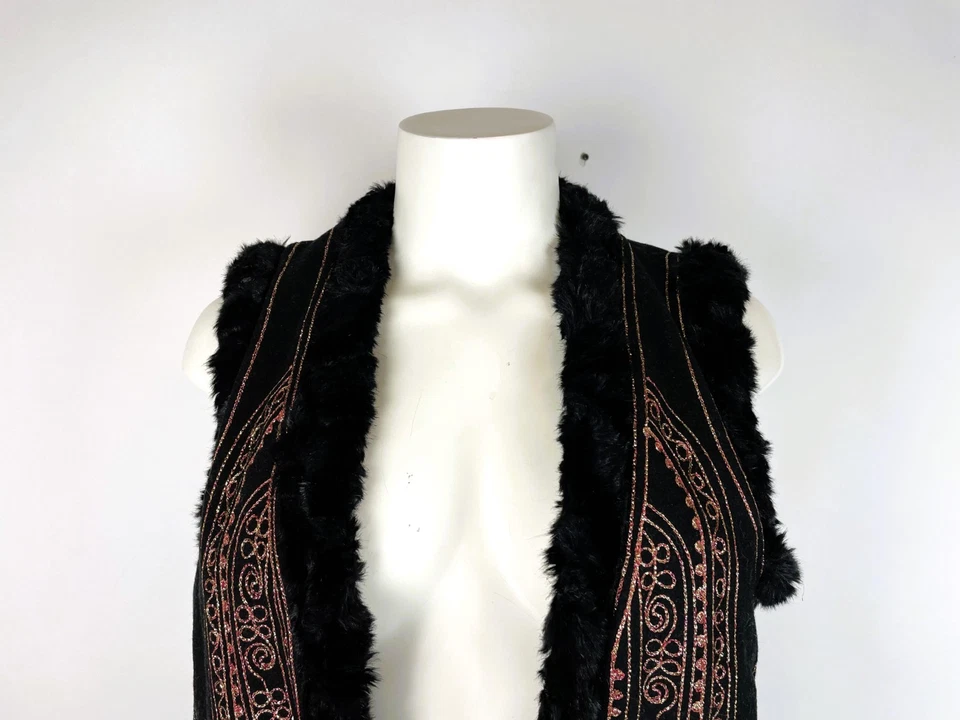 Topshop Negro Imitación Piel Marroquí Brillo Rave Festival Burning Man Chaleco Chaqueta 4P Foto 2 de 4