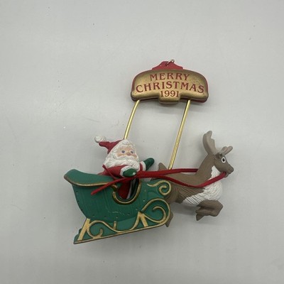 Vtg 1991 Down Journey Action Moving Santa Sleigh Reindeer Merry Christmas..50