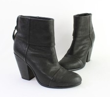Rag Bone Auth Women's Black Leather Newbury Ankle Boot Bootie Heel Shoe 38 8