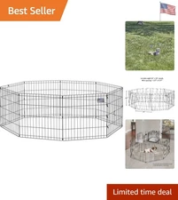 Folding Metal Dog Exercise Pen - 16 Sq Ft Safe Play Area, 24" Tall