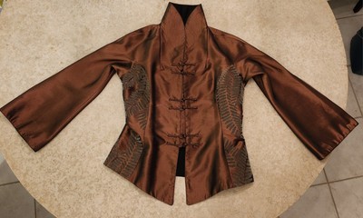 Asian Cooper/Black Reversable Asian Style Jacket W/ Stand Collar &  Bell Sleeves